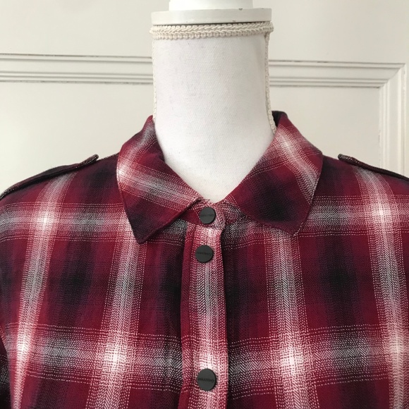 Sanctuary Red Plaid Boyfriend Shirt w/ Snap Front - Picture 2 of 8